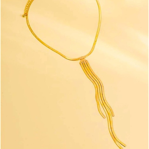 Gold Plated Tassel Fringe Long Statement Necklace - Picture 6 of 7